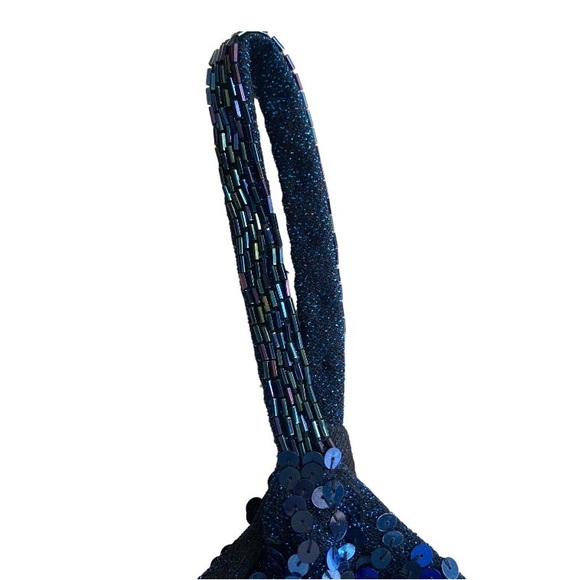 Vintage 90s Blue Sequin Mini Dress 10 Low Back Sleeveless Dopamine Glam Bodycon - Picture 6 of 9